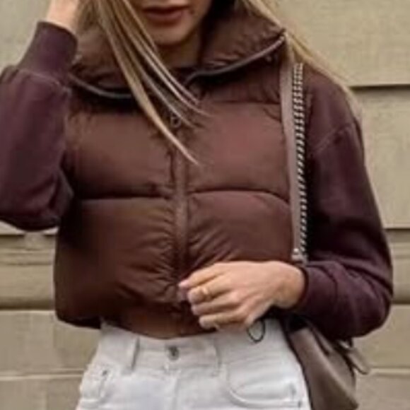 Brown Cropped Puffer Vest Size S - Picture 2 of 5